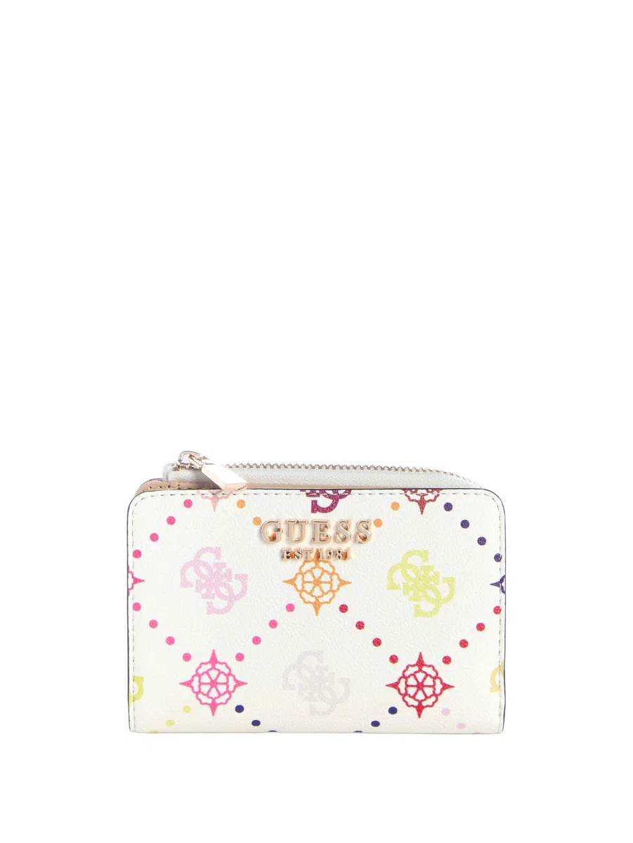 GUESS portafoglio Emelie Logo SLG Zip Around Card Case Bone Logo multicolore