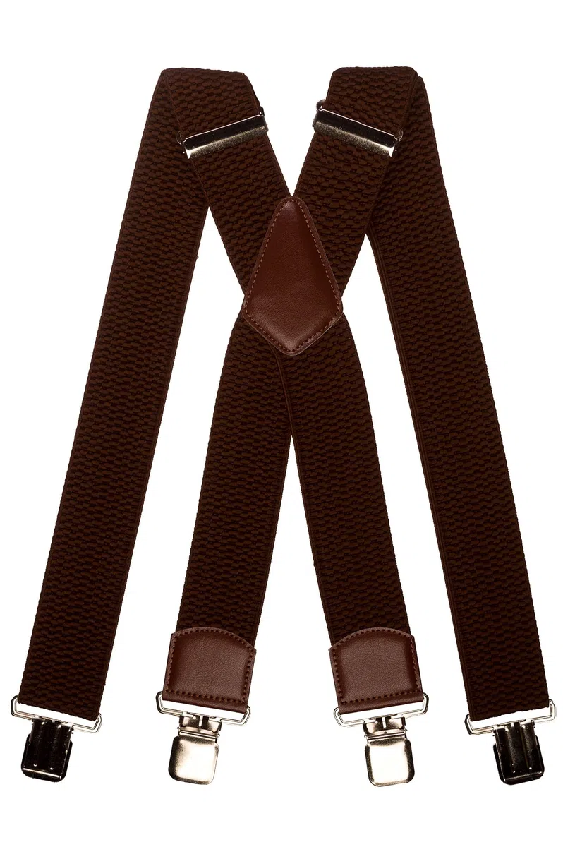Bretelle da Uomo a Forma di X con Pelle Marrone, Extra Larghe, 5 cm