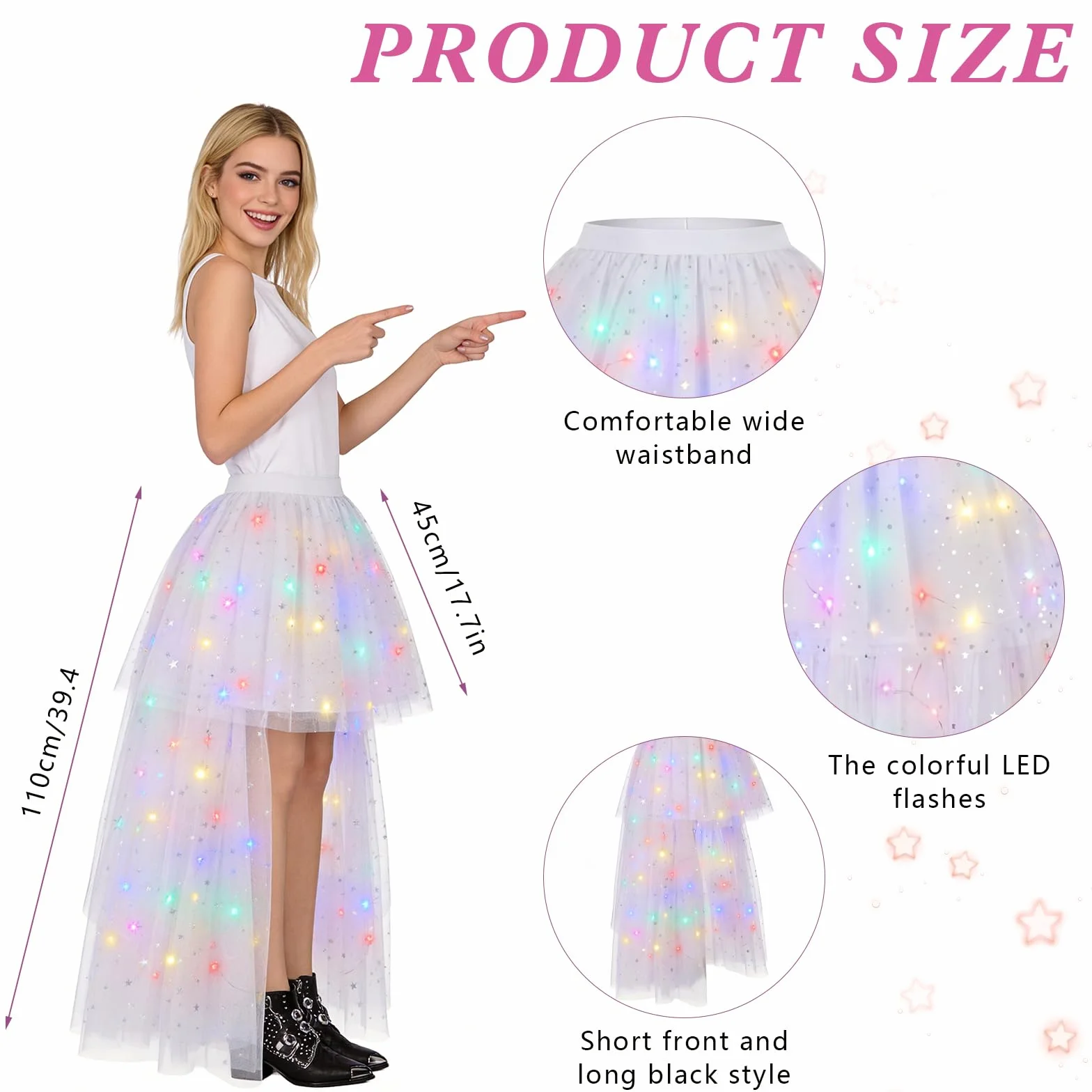 Hifot Gonna Tulle Donna Luminosa,LED Gonne in Tulle tutù Gonna con Luci a LED Luminosi per Vestito Festa Donne e Ragazze - Batteria Non Inclusa