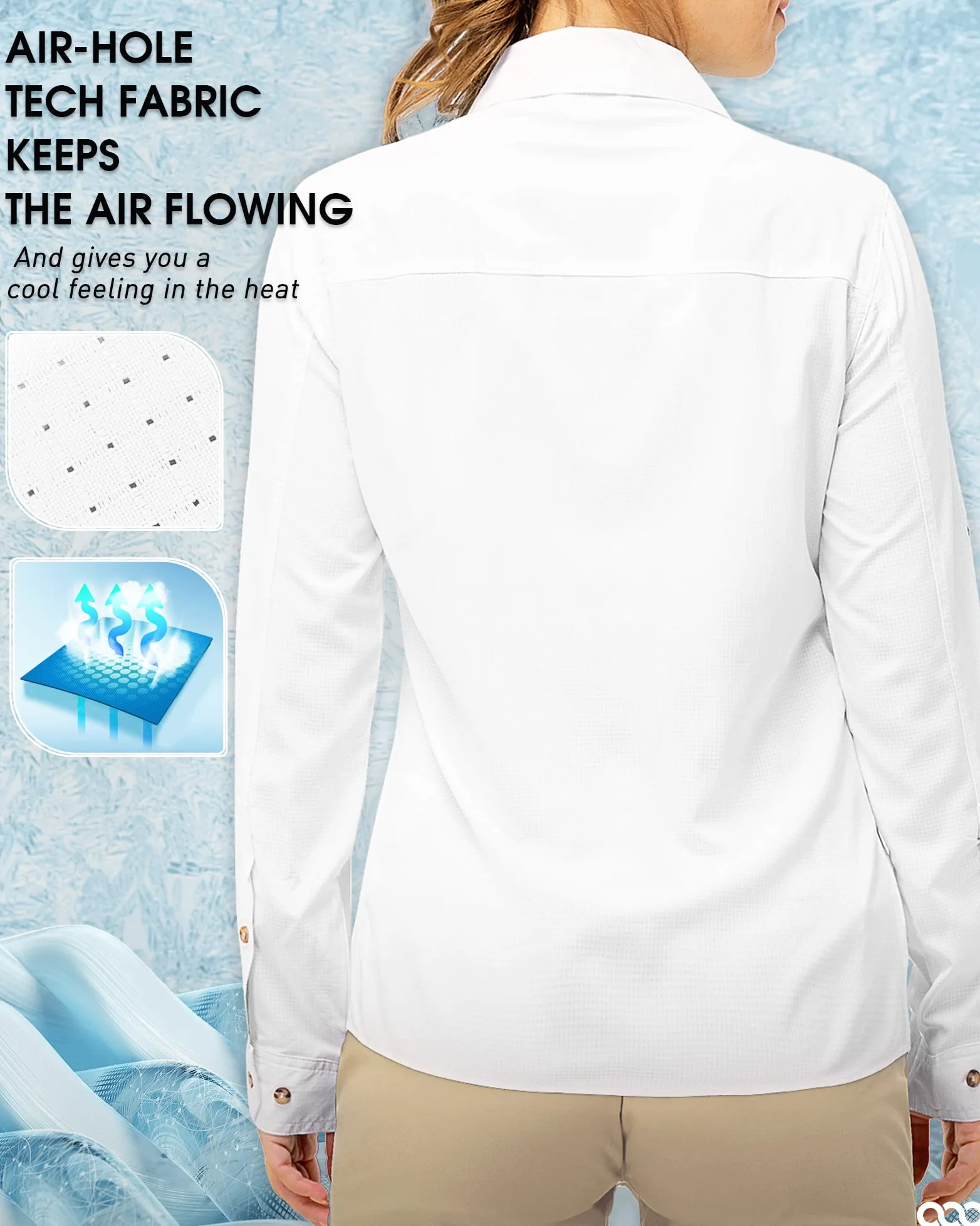 Camicia da trekking da donna da 10 m, protezione UV UPF50+, ad asciugatura rapida, casual, a maniche lunghe, per pesca, passeggiate, safari, viaggi, golf