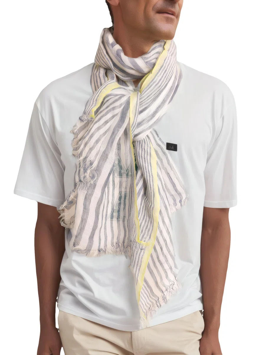 Sciarpa Di Lino Due Righe Colorate Foulard Donna Pashmina Uomo Lunga Primavera Estate