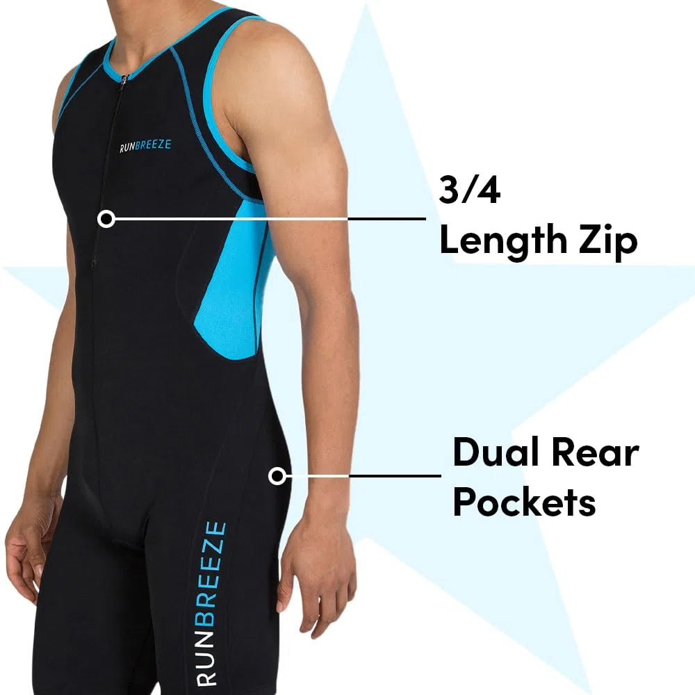 Tri Suit Mens – Triathlon Suit for Men, Breathable, Quick Drying Trisuit, Rear Pockets, Triathlon Suit Mens for Cycling, Swimming, Running
