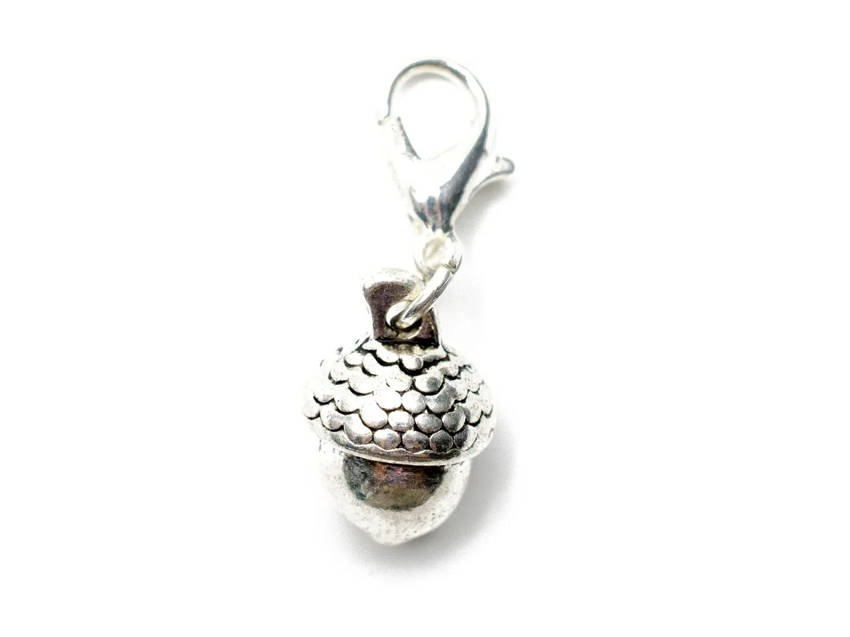 Miniblings Ciondolo a forma di ghianda, fatto a mano, alla moda, nocciole, noci, ghiande, quercia, foresta, natura, argento, ciondolo con cerniera