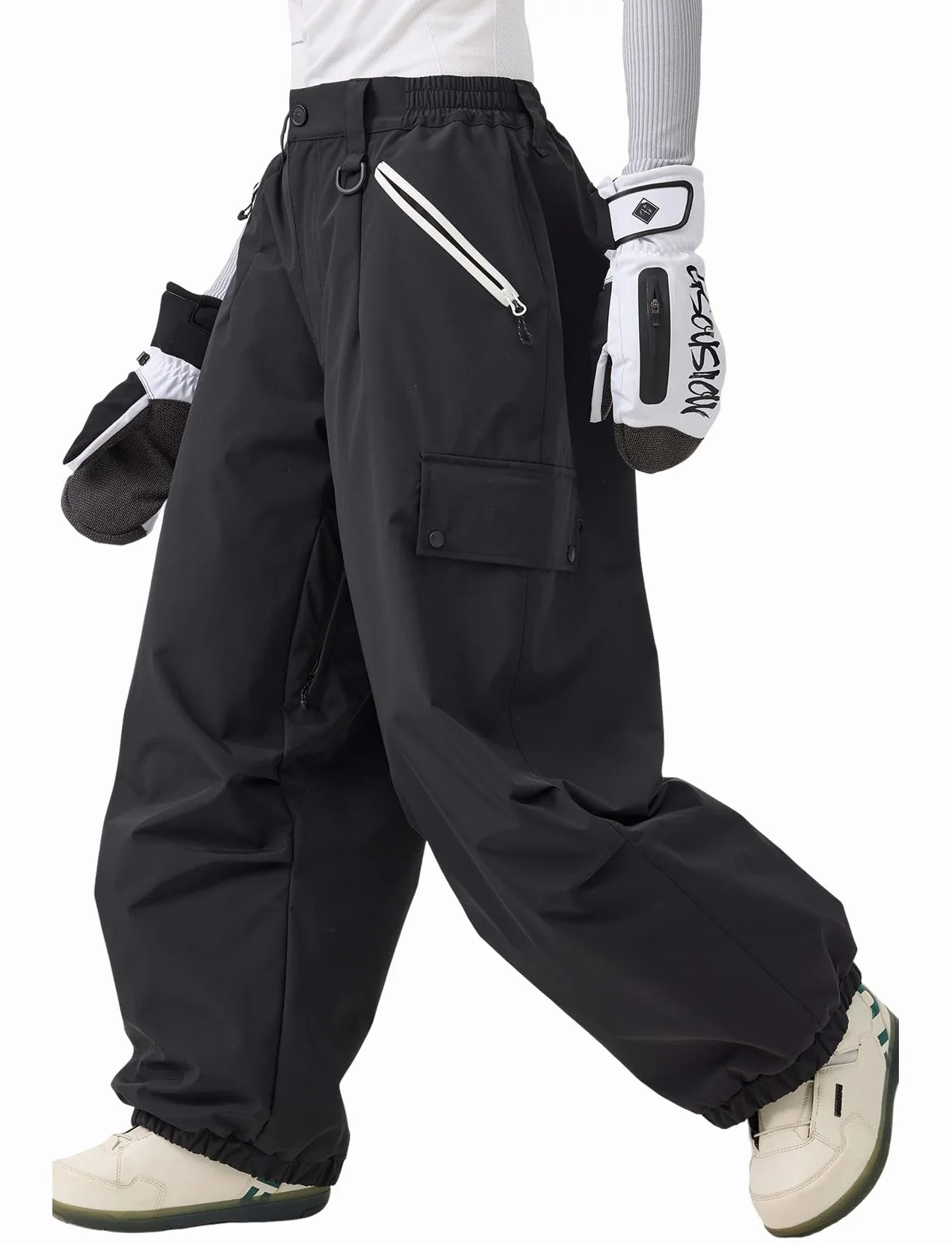 GSOU SNOW Uomo Donna Pantaloni da Sci Baggy Pantaloni da Snowboard Larghi Pantaloni da Neve Oversize - Multitasche Impermeabile Antivento Traspirante Calda