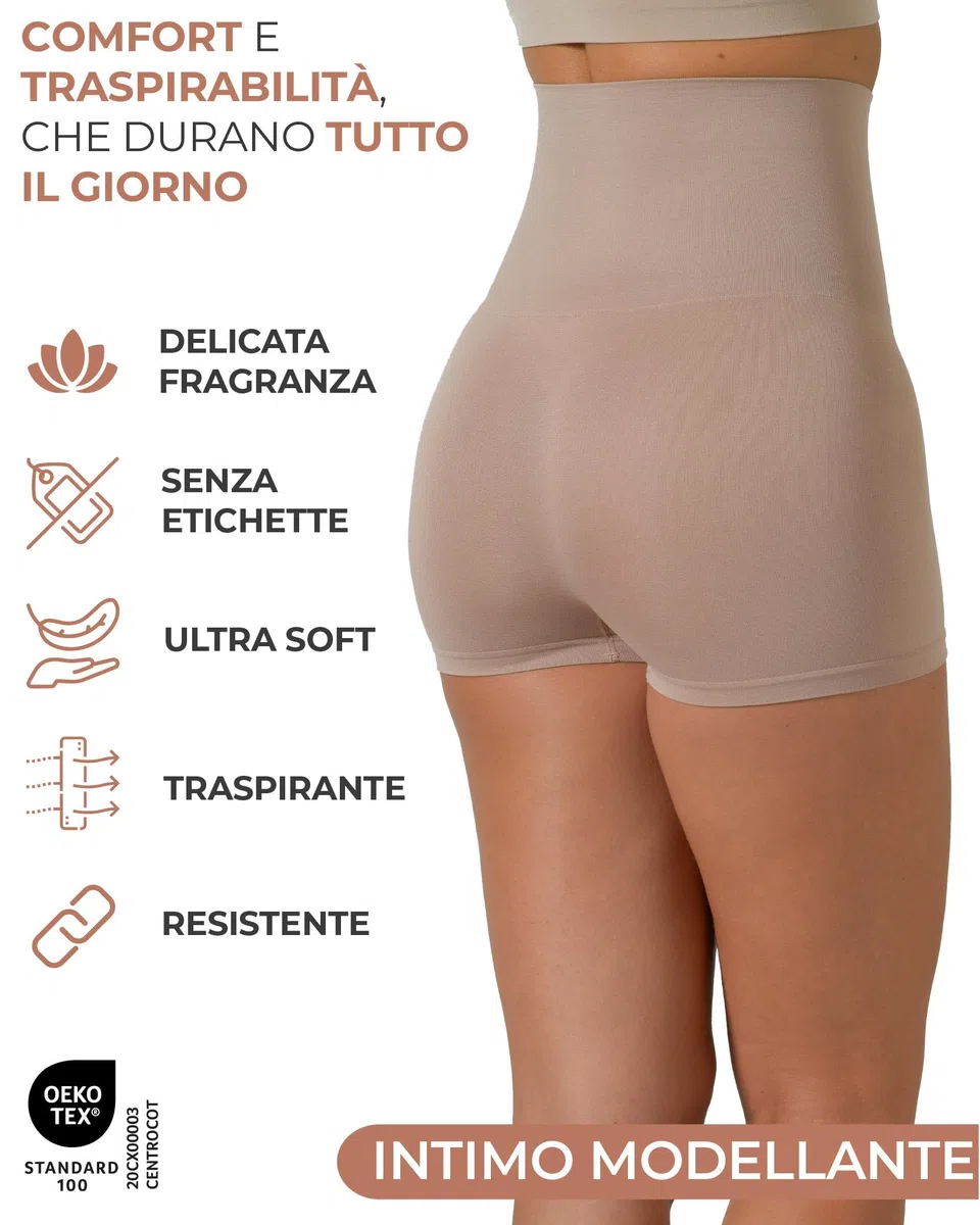 Risalti Pancera Contenitiva Donna Short 2 Pz – Guaina Contenitiva Donna Senza Cuciture ed Etichette, Pantaloncino Contenitivo Ventre Piatto, Intimo Modellante in Microfibra – Made in Italy