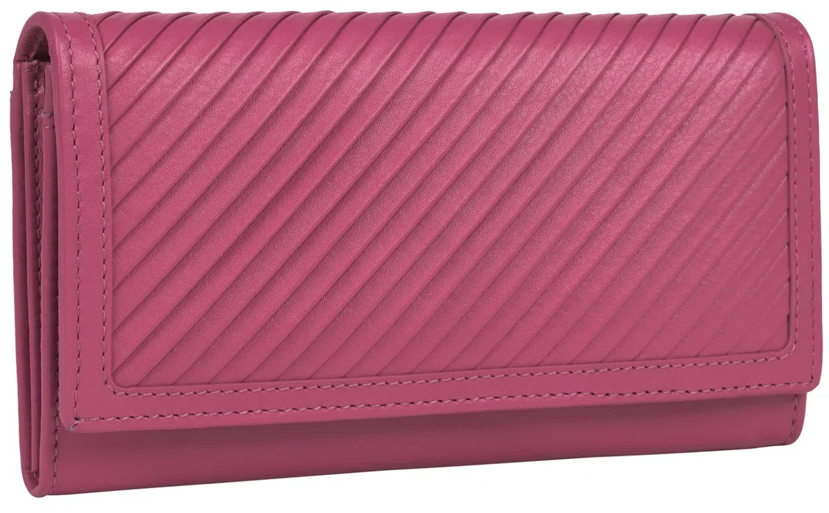 portafoglio donna in pelle vera fucsia con portamonete interno, grande capacità con otto scomparti per carte, chiusura a cerniera resistente, design elegante 18 cm x 10 cm x 2,5 cm