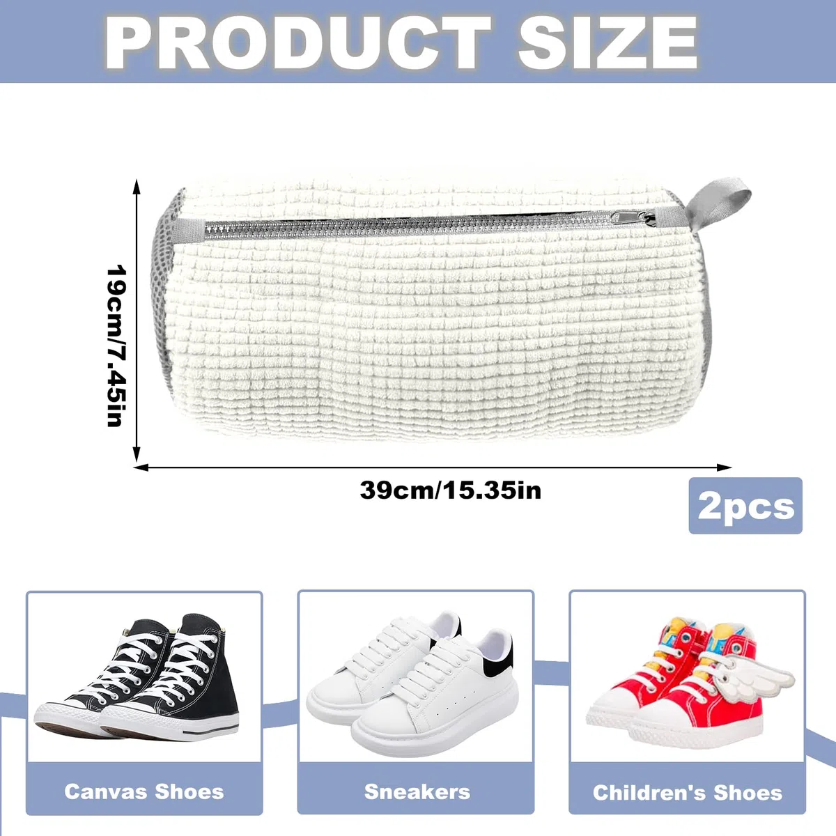 Sacchetti di lavaggio per scarpe, 2 pezzi, per lavatrice, per scarpe, maggiore attrito all'interno, con chiusura lampo, per sneaker, riutilizzabili