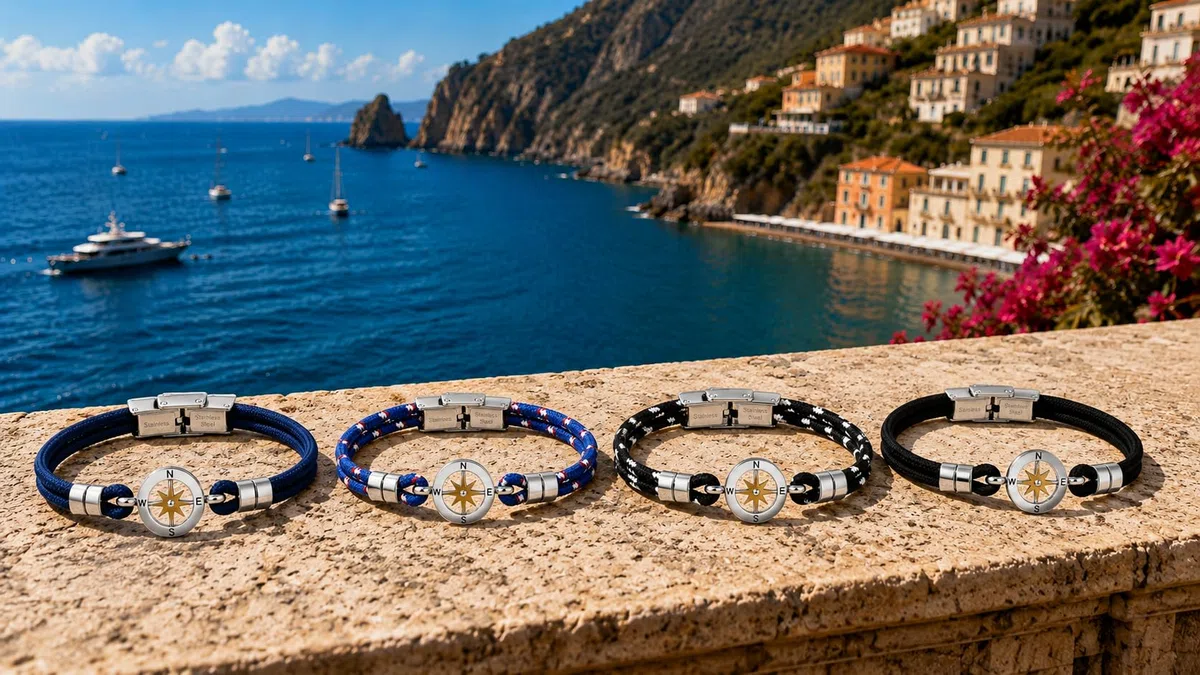 SAGA GIOIELLI® Bracciale Uomo Rosa Dei Venti Moda Nautica Acciaio