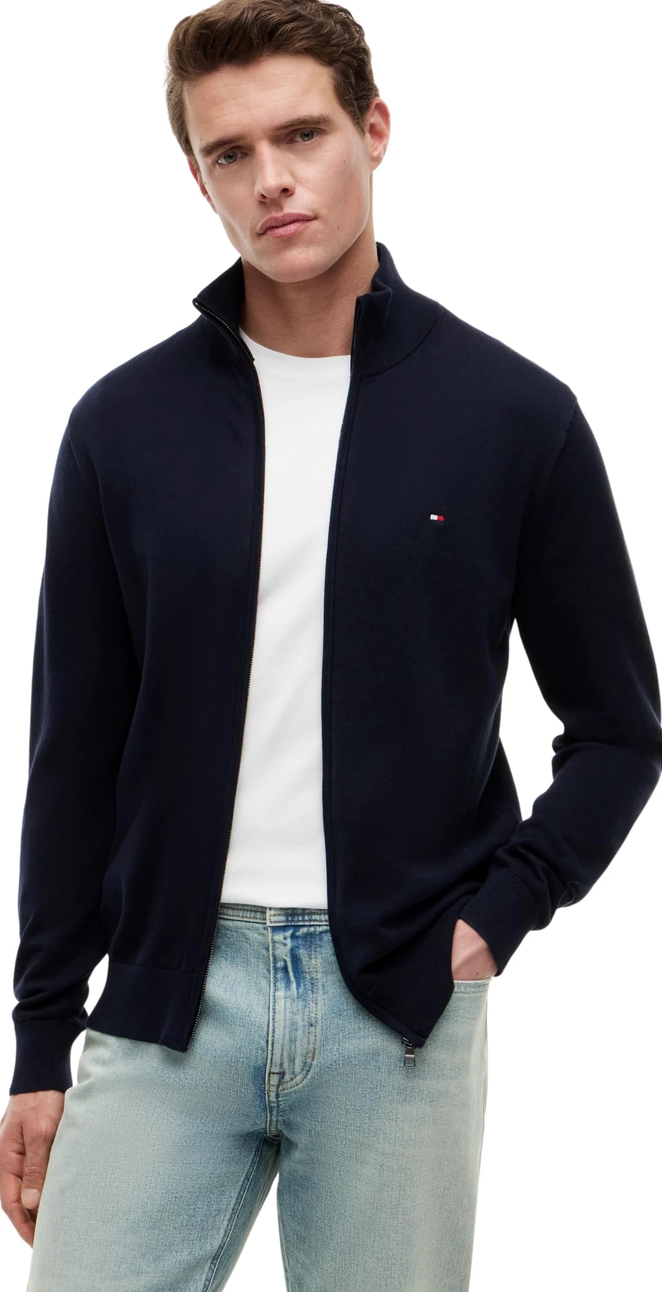 Tommy Hilfiger Uomo Pullover con Cerniera Essential Cotton Zip Thru Collo alla Coreana