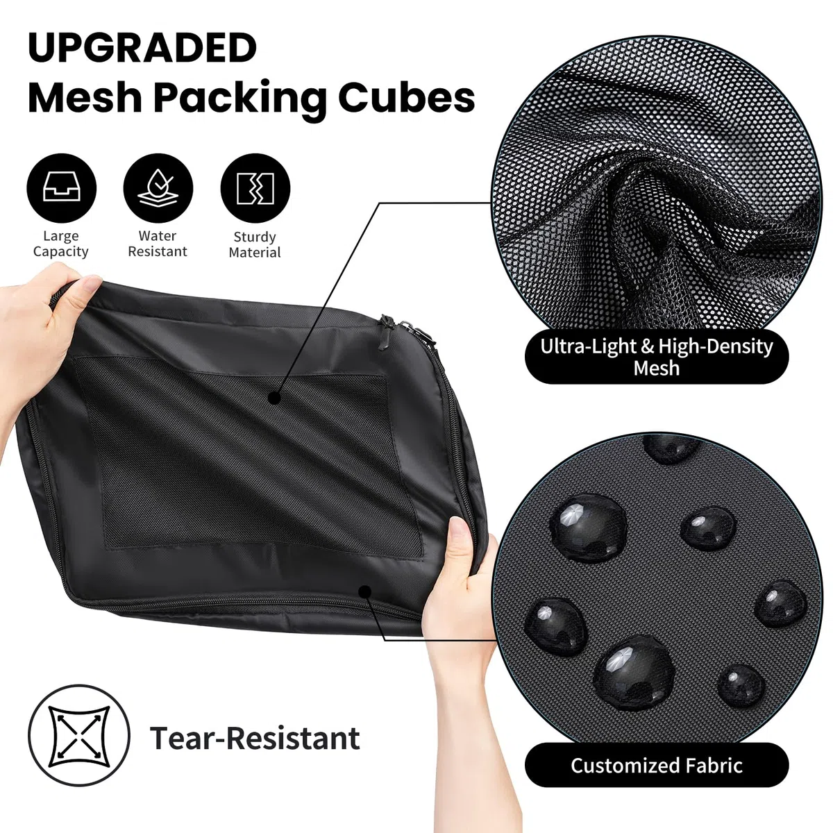 Cubi da viaggio per valigia, set da 10, organizer leggeri per bagagli Cubi da viaggio per accessori da viaggio - Nero
