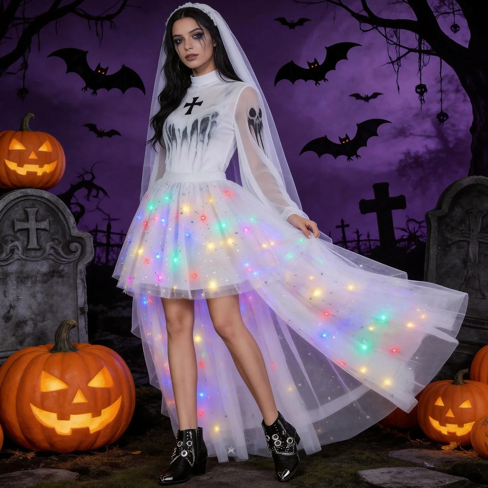Hifot Gonna Tulle Donna Luminosa,LED Gonne in Tulle tutù Gonna con Luci a LED Luminosi per Vestito Festa Donne e Ragazze - Batteria Non Inclusa