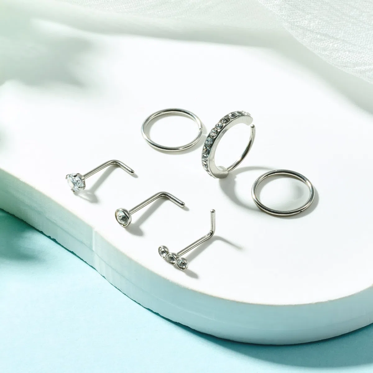 LAURITAMI 6 Pezzi 20G Piercing Naso Acciaio Inossidabile,Cerchio Anello Septum Clicker 8mm 10mm e L Forma Vite Forma Piercing Naso Oro Argento Brillantino Con Zirconi Gioielli per Donne Uomini