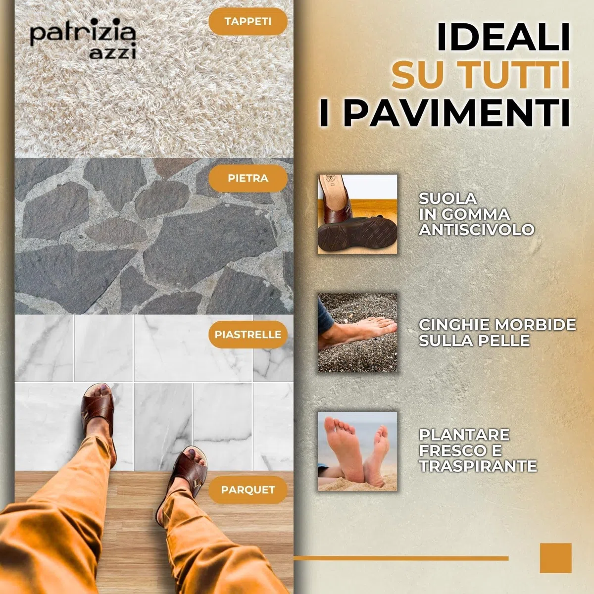 Patrizia Azzi Pantofola Ciabatta Uomo Estivo Sottopiede in Pelle Arizona (Marron, numeric_41)