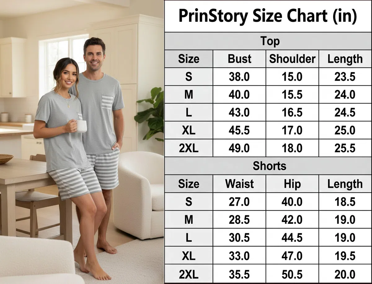 PrinStory Pigiama da donna a maniche corte, con scollo rotondo, abbigliamento estivo, maglietta e pantaloncini