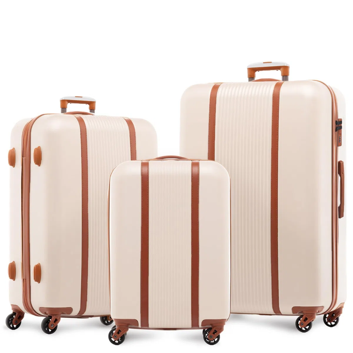FERGÉ set di 3 valigie viaggio MILANO - bagaglio rigido dure leggera 3 pezzi valigetta 4 ruote beige