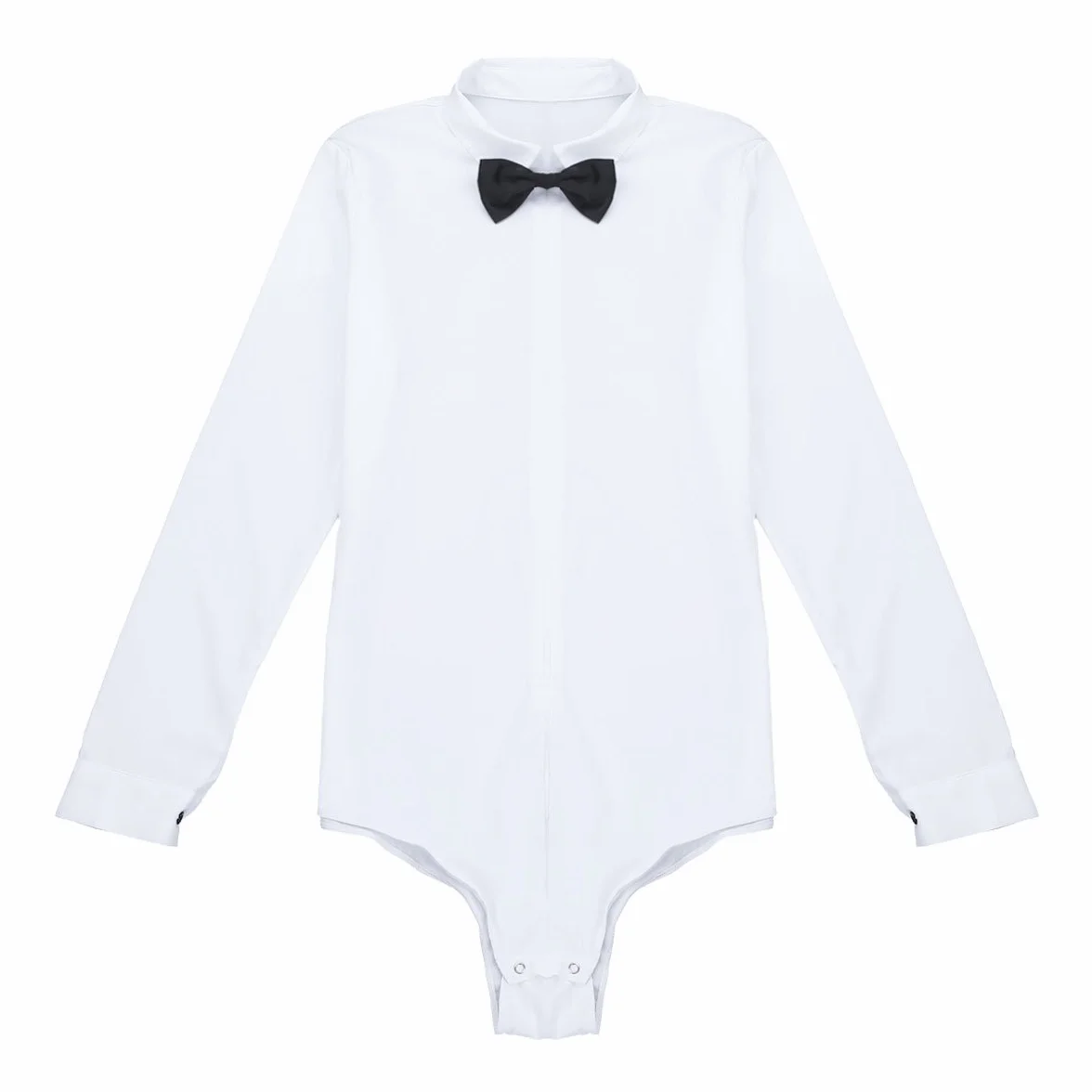 IEFIEL Camicia da Uomo Slim Fit Body da Ballo Latino Moderno Costumi da Danza con Cravatta a Farfalla Dancewear Prestazione Competizione Festa Spettacolo Nero Bianco