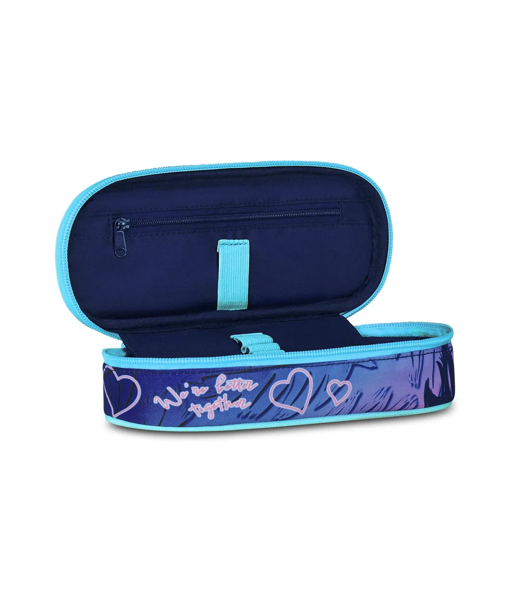 Seven Portapenne Lilo & Stitch Scuola Round Plus, Celeste e Rosa, Astuccio Ovale Con Elastici e Tasca Per Penne, Matite e Accessor, Scuola Elementare e Media, Bambina e Ragazza
