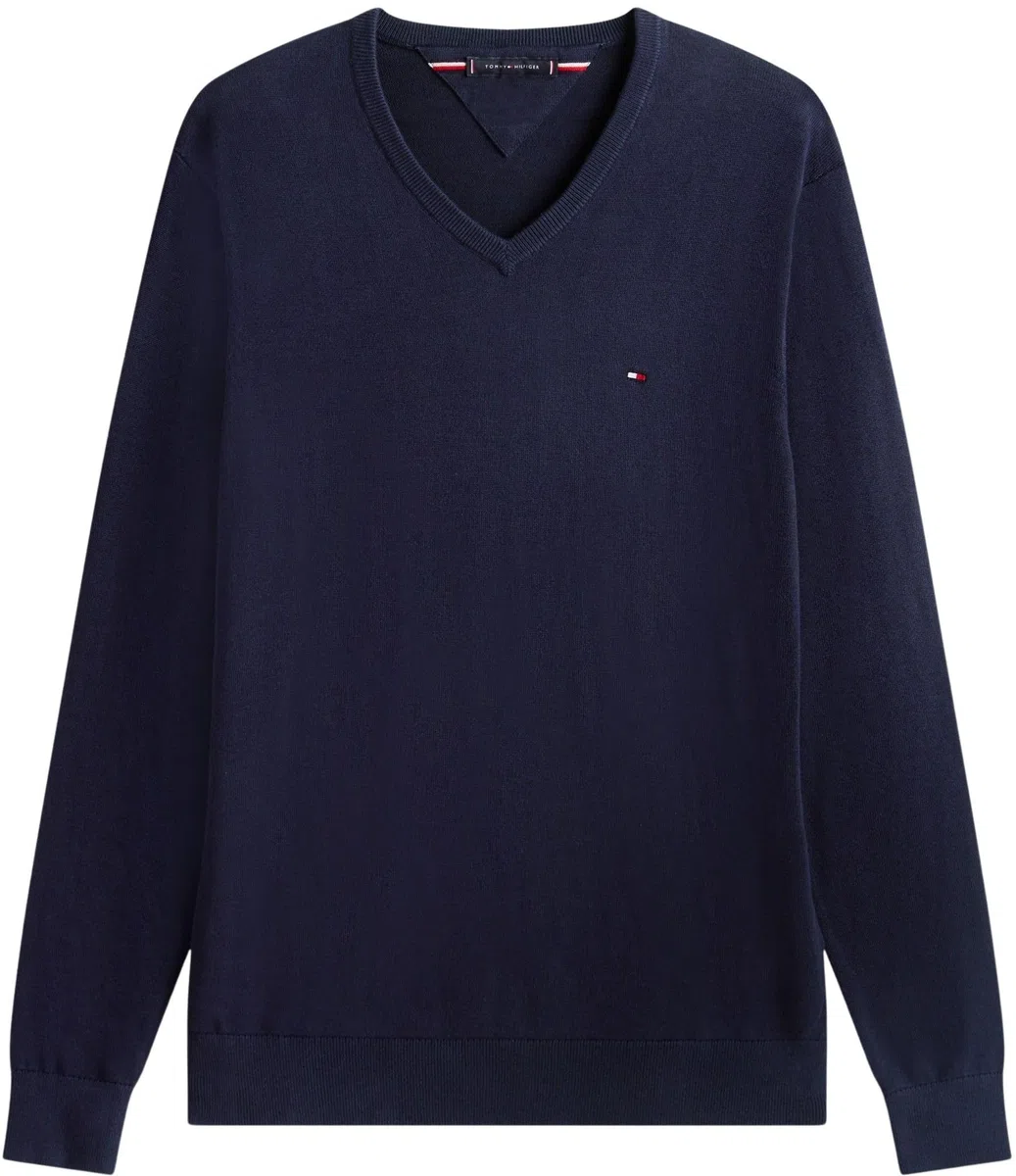 Tommy Hilfiger Maglione da Uomo Essential Cotton con Scollo a V MW0MW42249DW5004, Blu, L