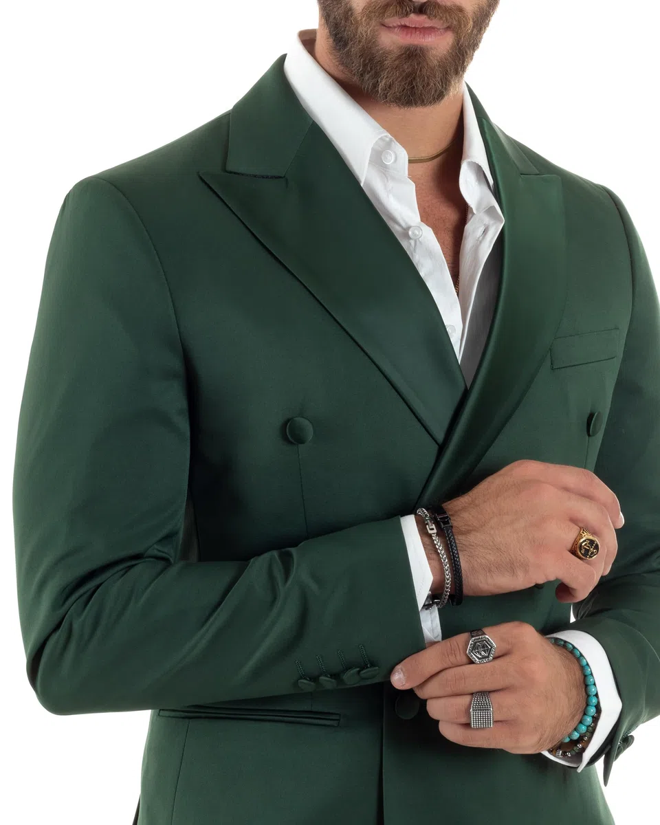 Abito Uomo Doppiopetto Vestito Completo Giacca Pantaloni Bottoni Revers Raso Elegante Smoking Vari Colori