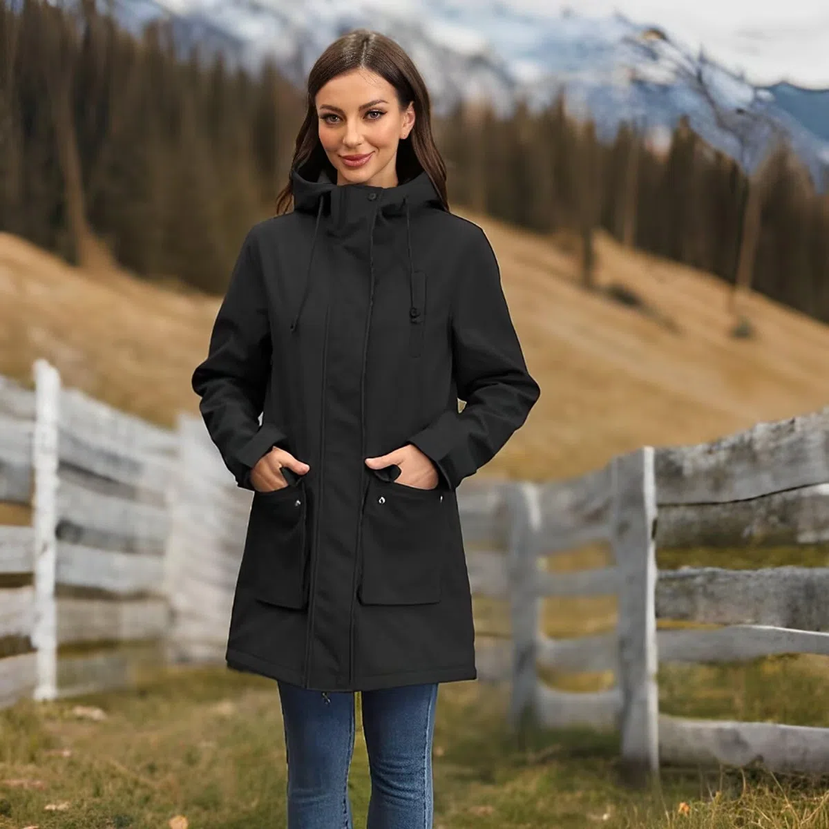 Chiguo Giacca softshell impermeabile da donna Cappotti caldi con cappuccio a vento funzionale lungo da esterno per l'inverno
