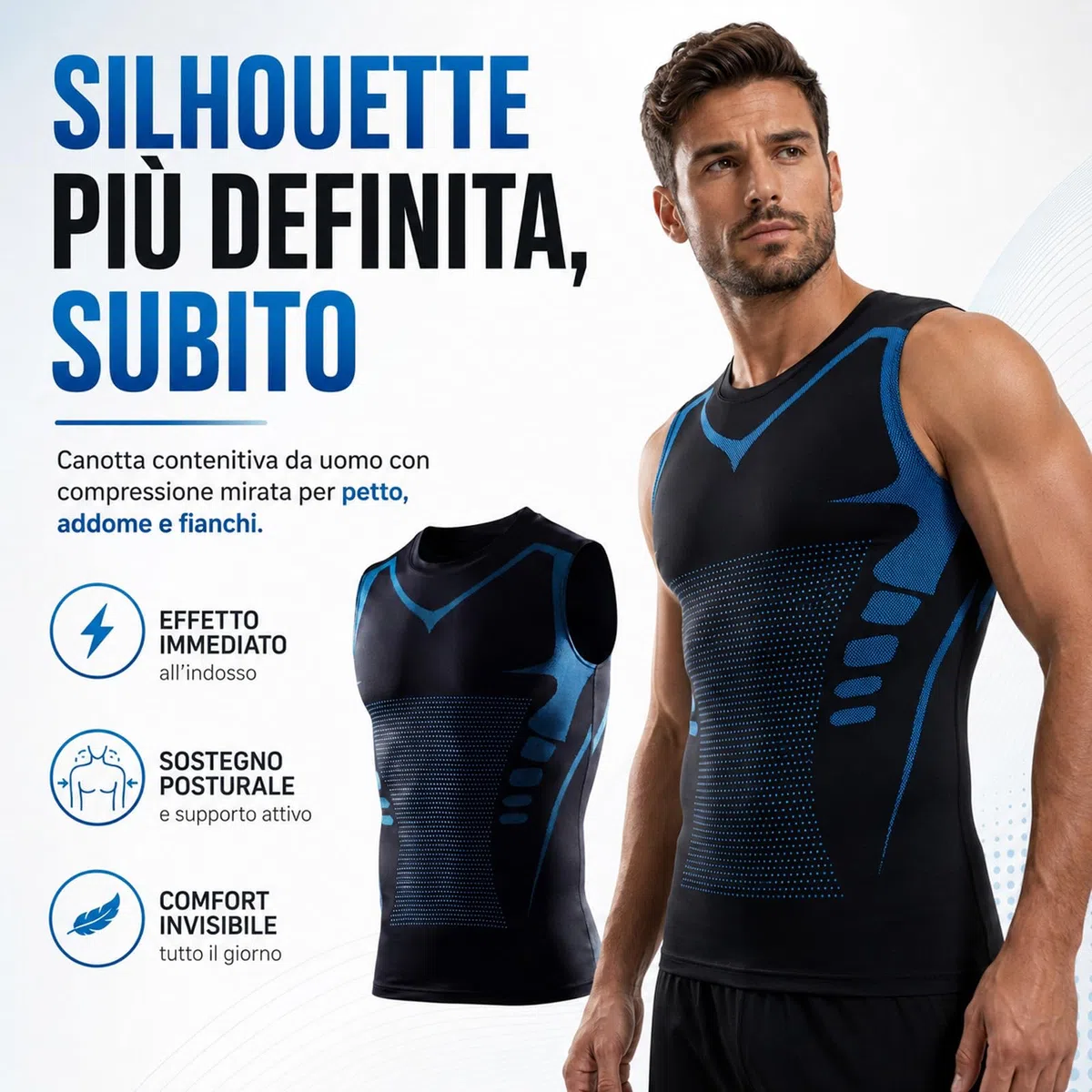 Massefit Canotta Compressiva Modellante da Uomo, Maglia Intima Aderente Slim Fit, Canotta sotto Camicia Traspirante e Confortevole per Uso Quotidiano