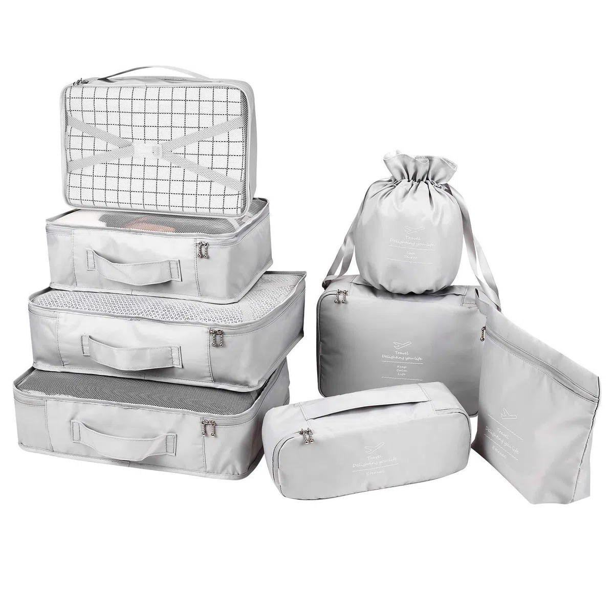 Set di 8 borse organizer da viaggio, con custodia impermeabile, per oggetti e scarpe Grigio Grigio