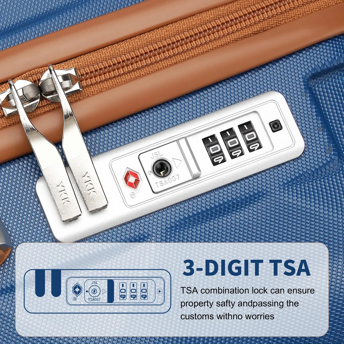 British Traveller Valigia Grande Trolley 74,5CM Valigie Rigida ABS+PC con Rotelle Girevoli e TSA Lucchetto (28pollici, Blu/Marrone)
