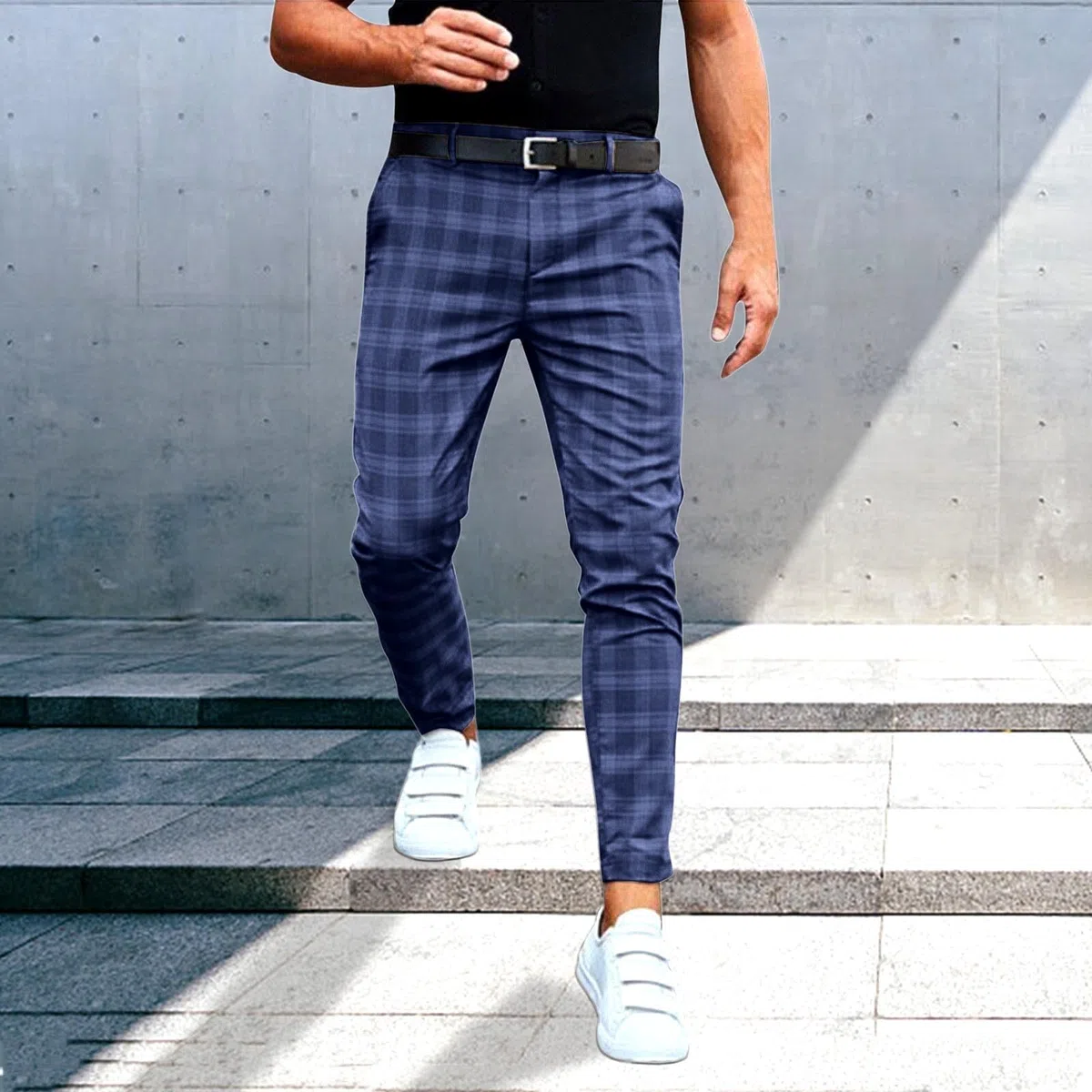 Pantaloni da golf da uomo moda casual allentato plaid zip pantaloni allentati grandi dimensioni tempo libero pantaloni dritti pantaloni da uomo a righe