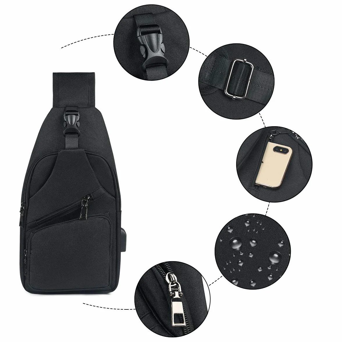flintronic Zaino Monospalla Sling Bag, Borsa a Spalla Uomo, Borsello Tracolla (includere 1 Cavo USB)