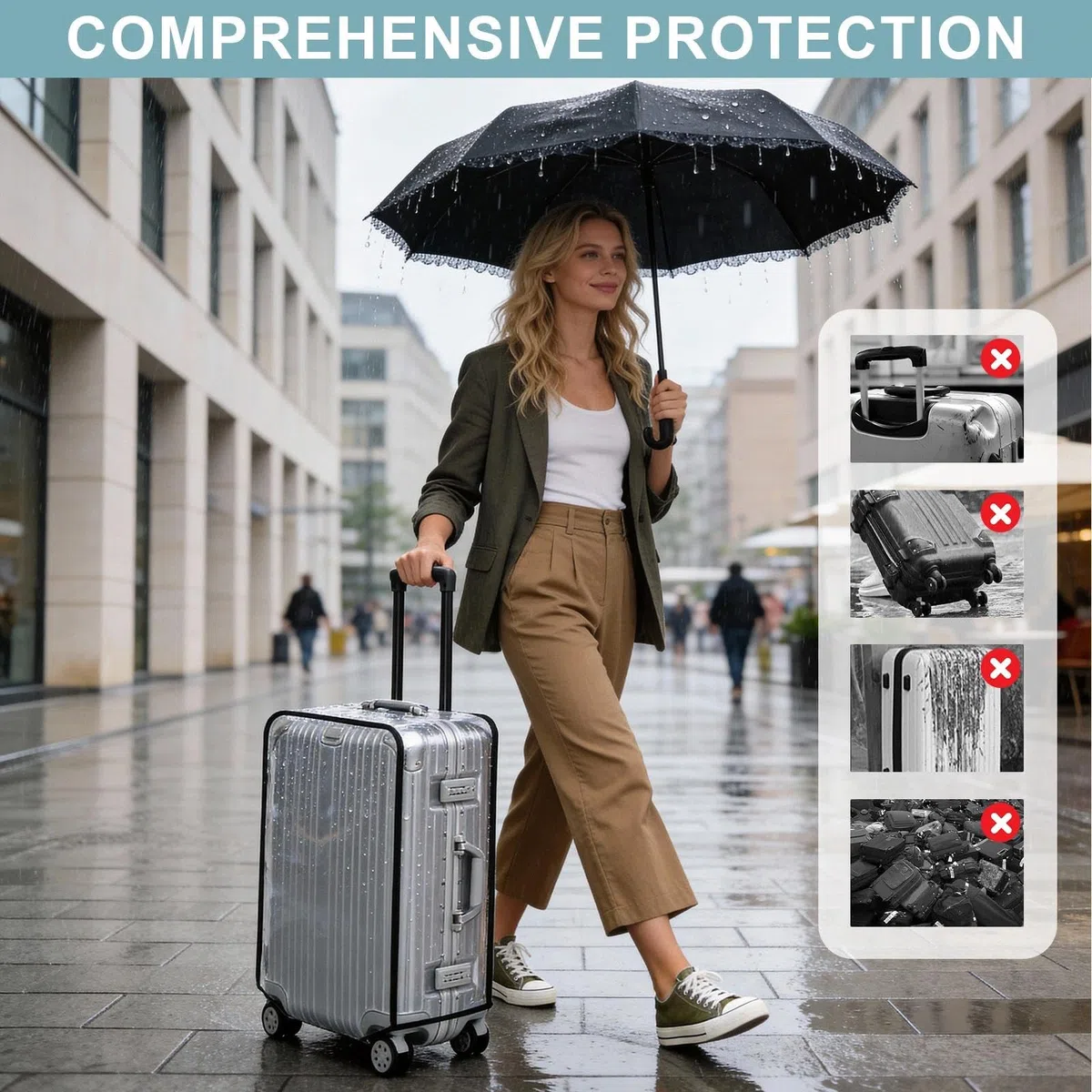3 Pezzi Copri Valigia Grande 20+24+28 Pollici Copertura Trasparente Custodie Protettive in PVC Impermeabile Anti-polvere e Antigraffio per Casa, Viaggi