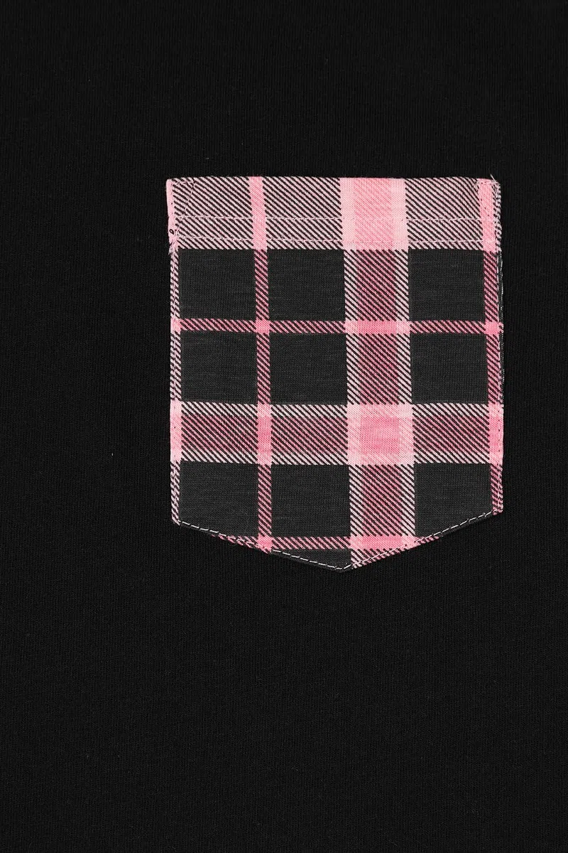 thepyjamafactory Pigiama da Bambina in Cotone Corto con Gamba Scozzese Nera e Rosa per Bambini