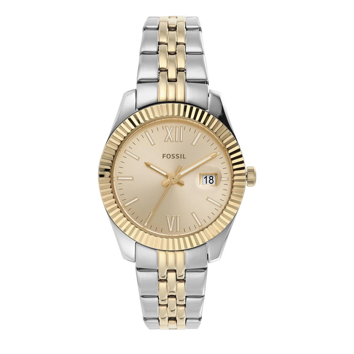 Fossil Orologio Scarlette da donna, 38 mm Movimento al quarzo con data a tre lancette e cinturino in acciaio inossidabile