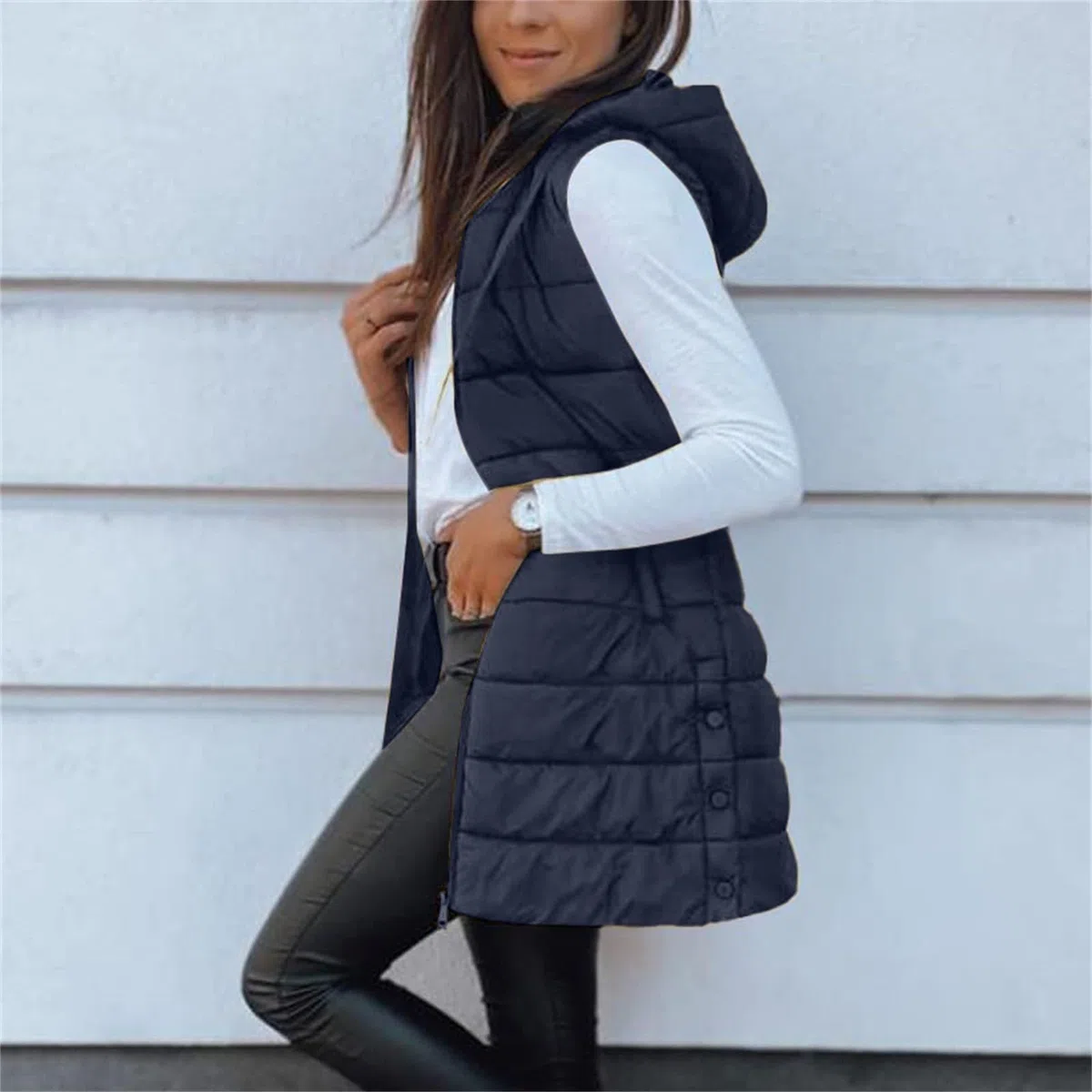 Piumino Smanicato Donna Lungo,Smanicato Donna Invernale con Cappuccio e Tasche Elegante Leggero Gilet Lungo Curvy Caldo Giubbotto Senza Maniche Trapuntato Giacca Imbottita Taglie Forti Autunno Inverno