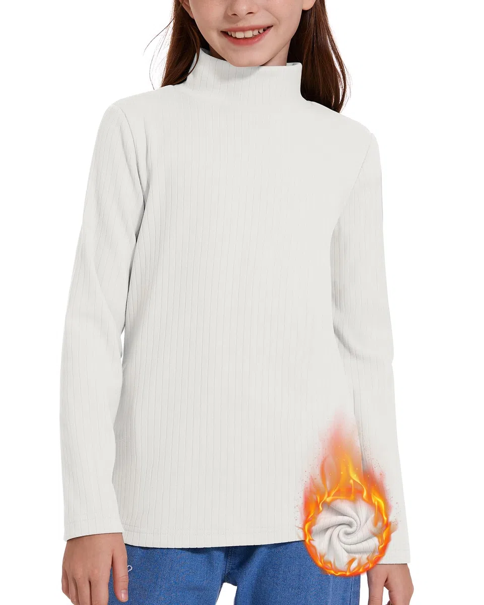 WOWENY Maglietta termica a collo alto in pile per bambini inverno 5-14 anni