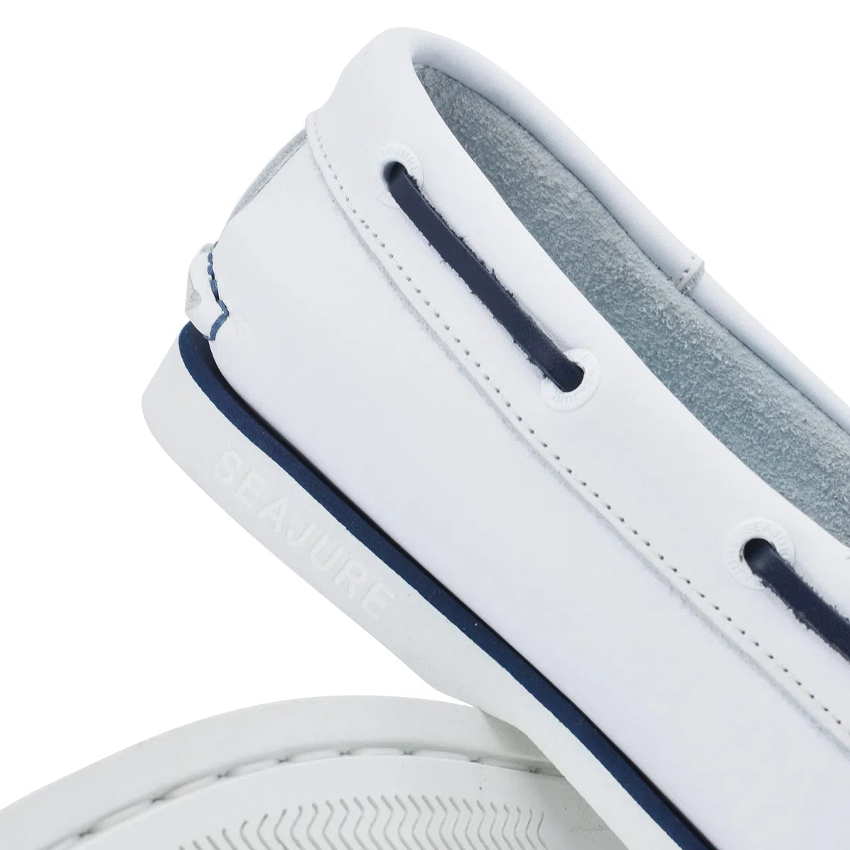 Seajure Scarpe da Barca da Uomo Sauvage in Pelle Bianca e Blu Navy