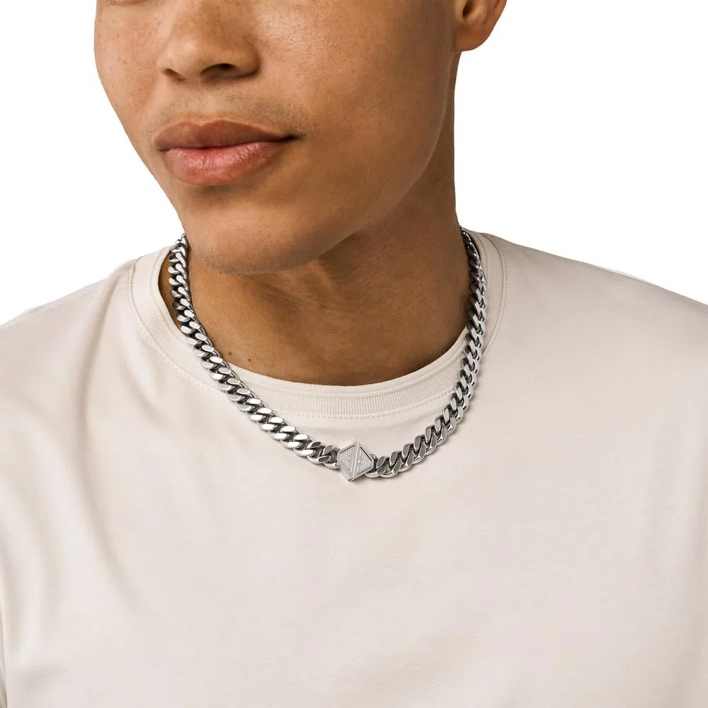 Emporio Armani Collana a catena da uomo in acciaio inossidabile con chiusura a moschettone