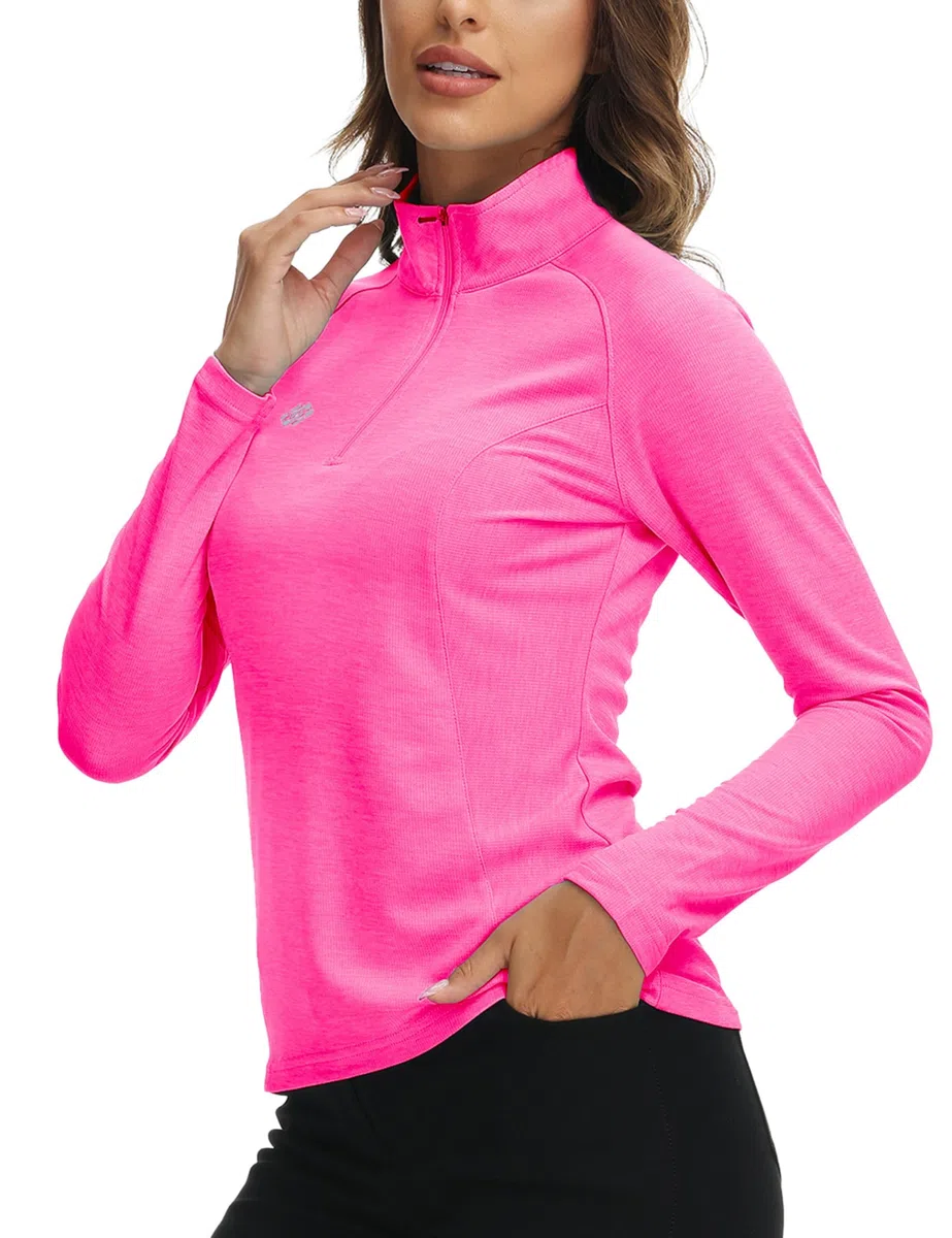 Donna Maglia da Corsa a Maniche Lunghe 1/4 Zip Felpa Sportivo Yoga Fitness Outdoor Tops