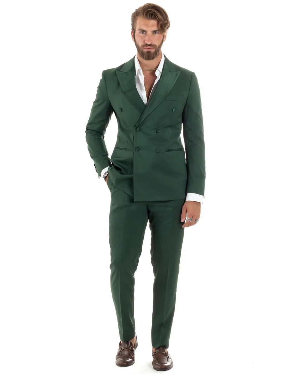 Abito Uomo Doppiopetto Vestito Completo Giacca Pantaloni Bottoni Revers Raso Elegante Smoking Vari Colori
