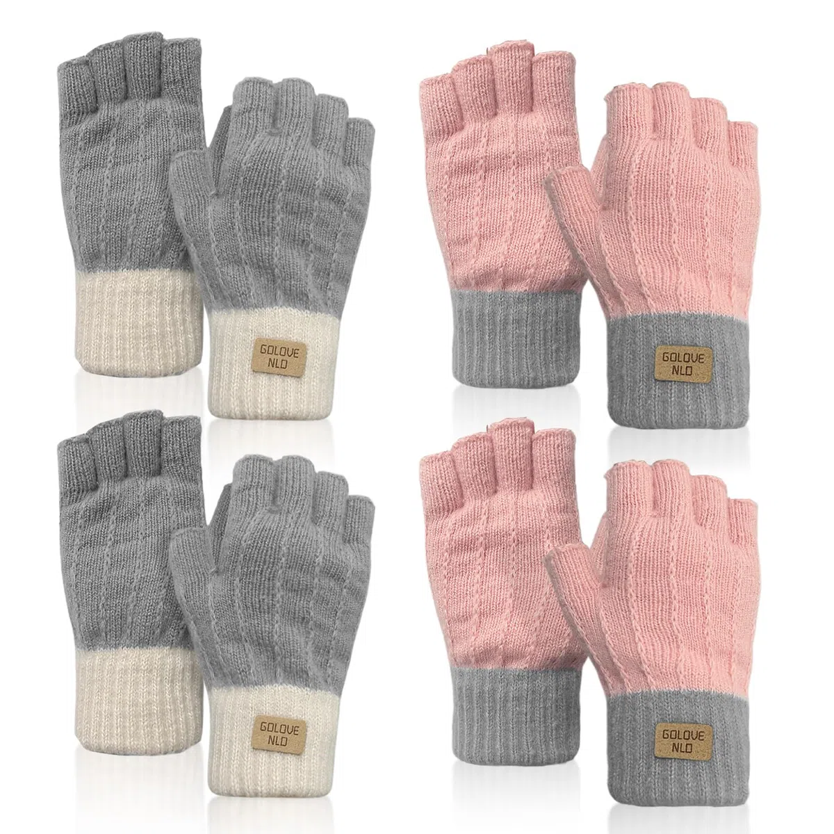 4 paia di guanti senza dita da donna, termici, lavorati a maglia, mezze dita, per l'inverno, digitazione, attività all'aperto, corsa