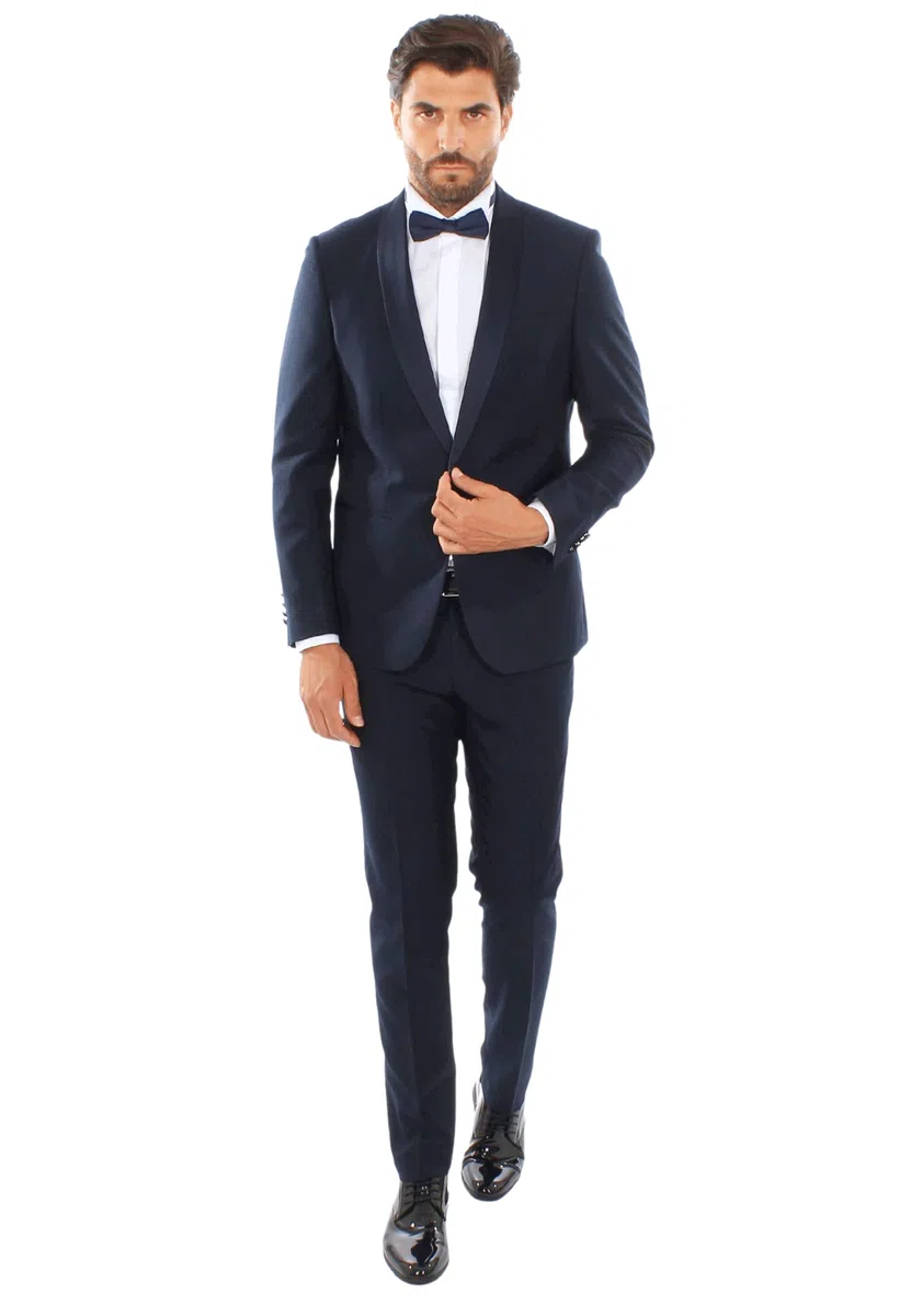 Smoking da Uomo Abito Elegante Completo con Rever a Fascia in Raso