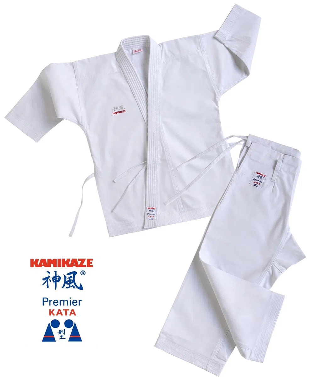 Kamikaze Karategui Premier Kata, costume da karate da competizione Kata, 100% cotone, peso medio, colore bianco