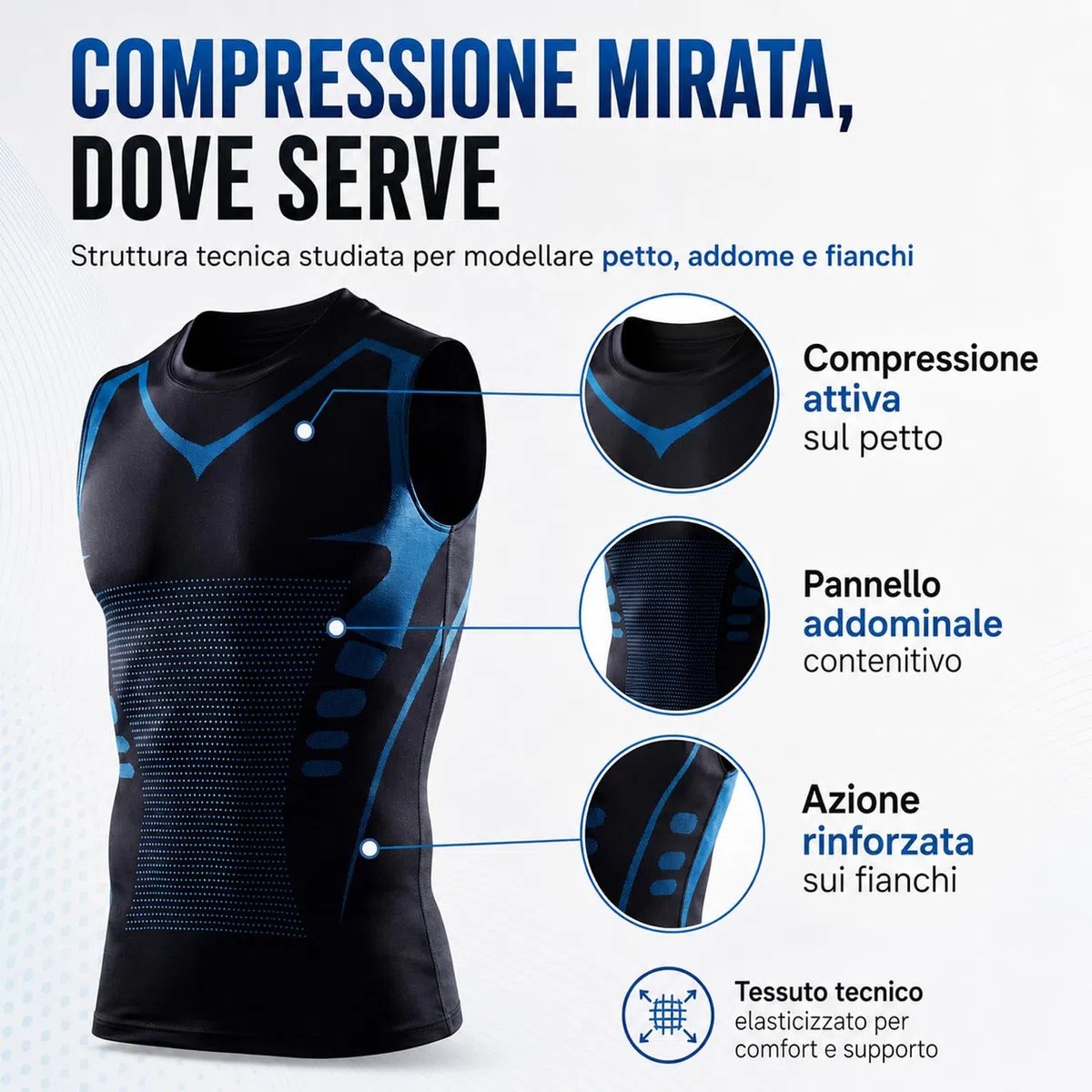 Massefit Canotta Compressiva Modellante da Uomo, Maglia Intima Aderente Slim Fit, Canotta sotto Camicia Traspirante e Confortevole per Uso Quotidiano