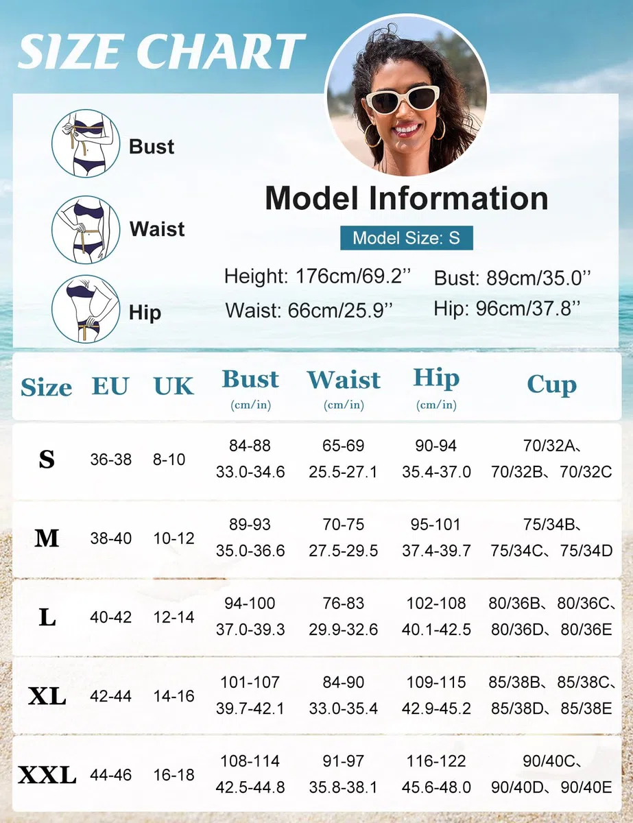Svanco Costume Donna Due Pezzi Bikini a Pantaloncino con Disegno a Vague Costumi da Bagno Imbottito Curvy, Abbigliamento Mare Spiaggia