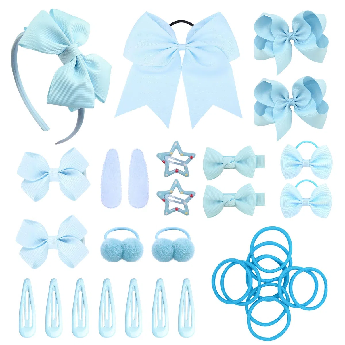 SKHAOVS 33 Pezzi Blu Tiny Hair Bows Clips Bambini Neonati Grosgrain Ribbon Bows Barrette per capelli Mollette per Capelli Bambina Fermagli Capelli Clip Dolci Elastici Ragazze(Cielo blu)