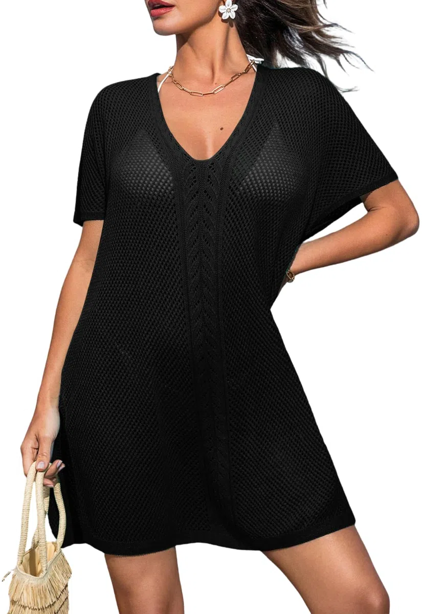 Rayson Copricostume Donna Mare Estiva Scollo a V Abito da Spiaggia Crochet Traforata Corta Casual Bikini Cover Up Vestito