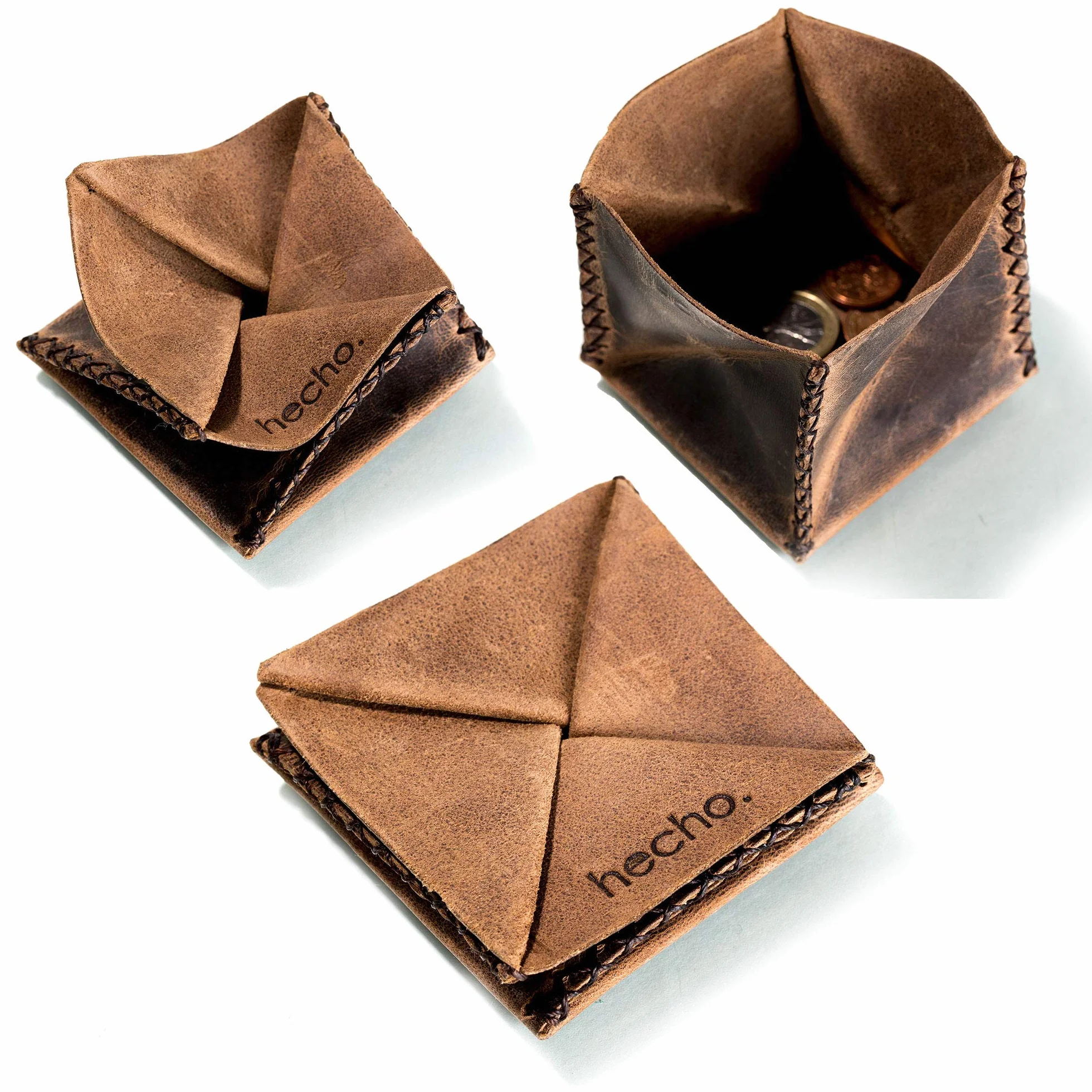 hecho. Portamonete, Legno scuro, M (7x7 cm) mit Scheinfach, casual