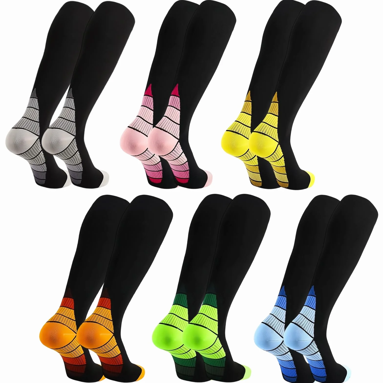 6 Paia Calze a Compressione Graduata Donna e Uomo, Calze al Ginocchio, Calze Elastiche a Compressione,