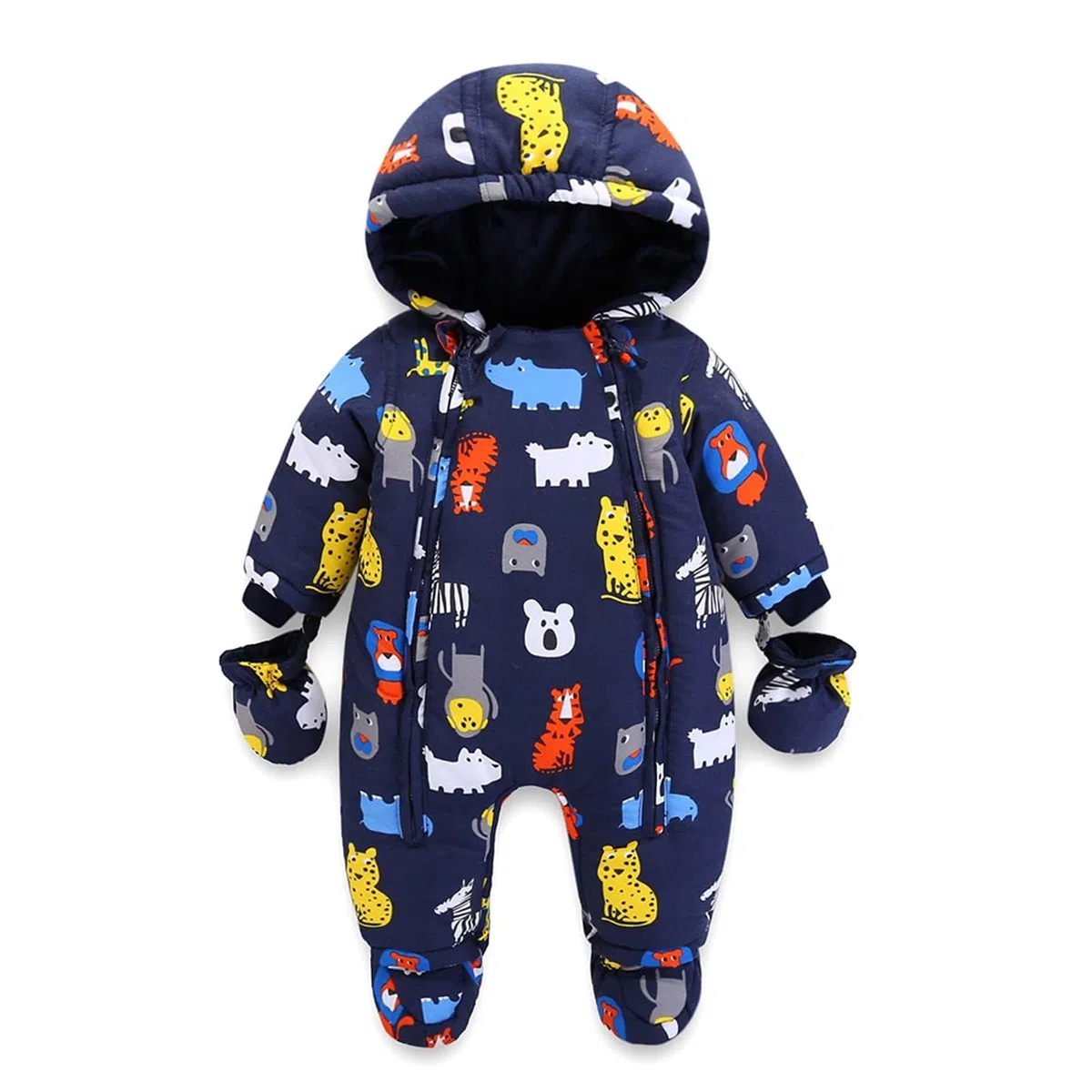 Bambino Tute da Neve Inverno Pagliaccetto Body con Cappuccio Infantile Jumpsuit Ragazza Ragazzi Tuta Footies con Guanti Spesso Tutine Neonato Maniche Lunghe per 3-24 Mesi