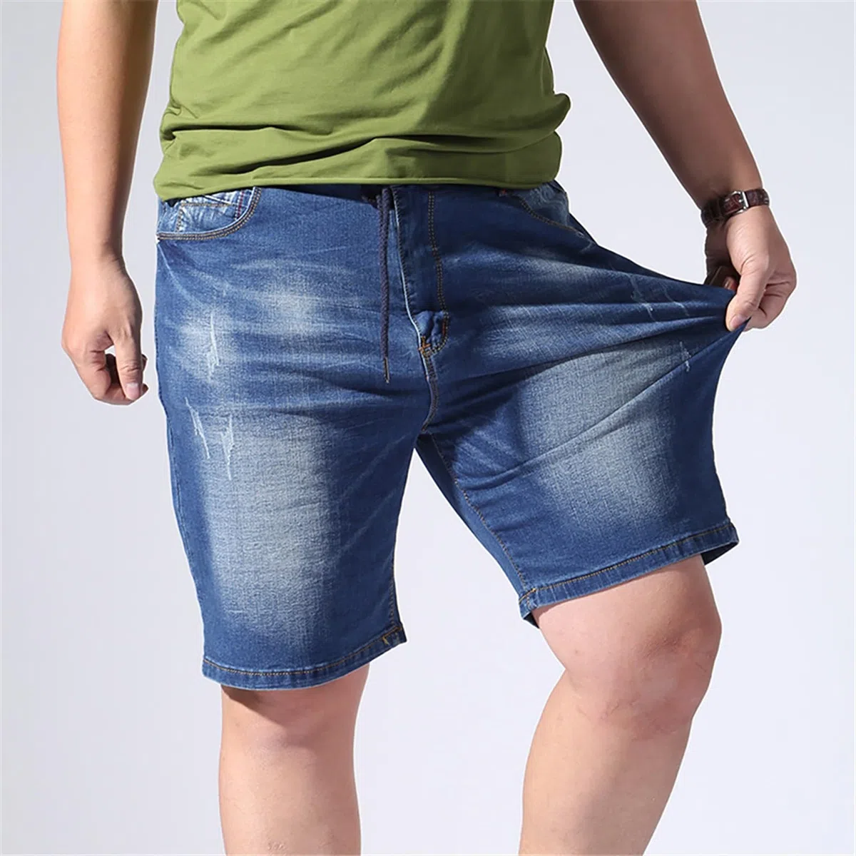 Jeans da uomo, estivi, casual, con elastico in vita, coulisse e tasche, pantaloni cargo oversize, pantaloni corti da allenamento, pantaloncini sportivi