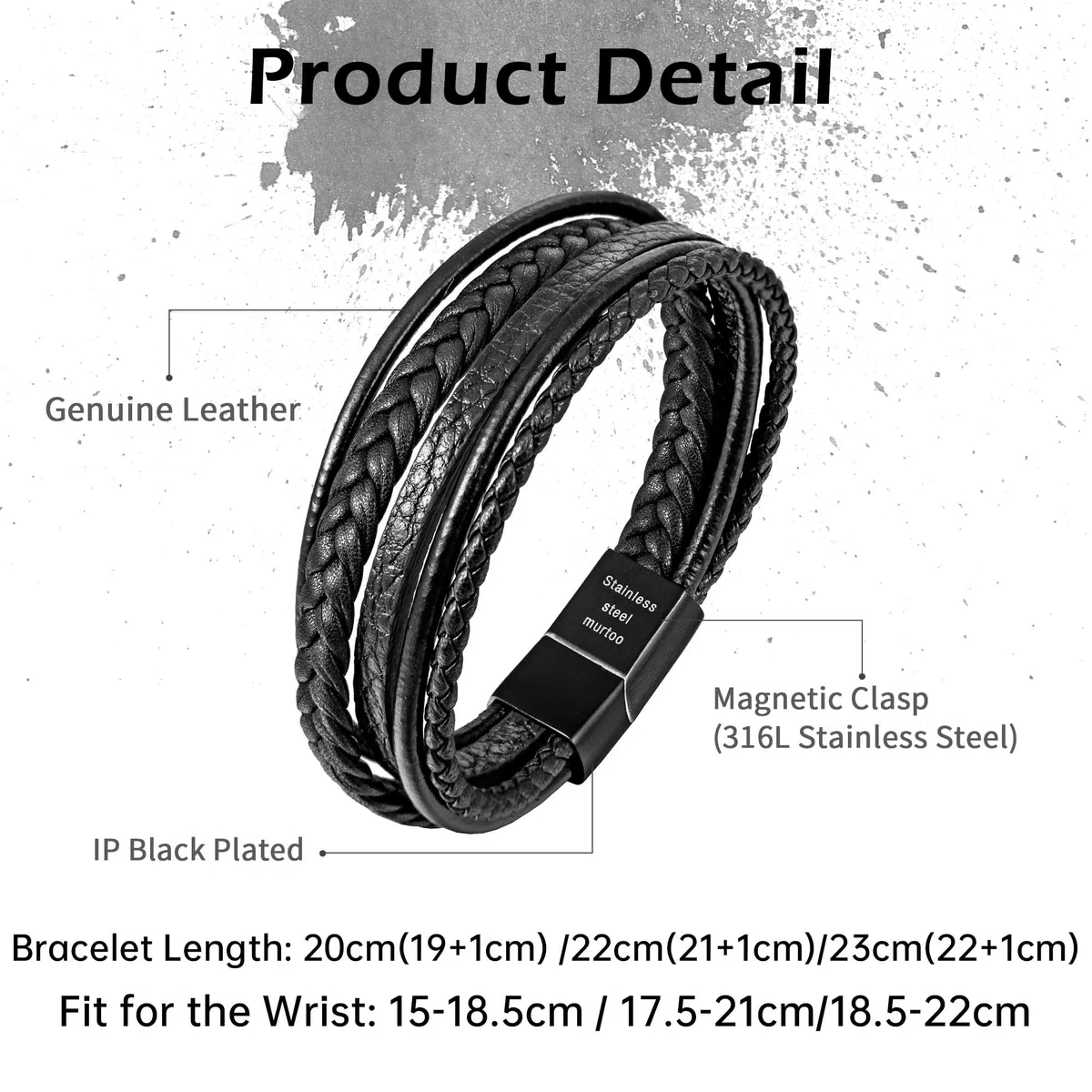 Bracciale da Uomo in Pelle Premium Nero/Marrone, Chiusura Magnetica in Acciaio Inossidabile, Idea Regalo per Uomo/Donna